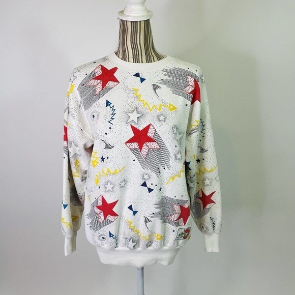 Vintage Converse Chucks Rare All Over Print Star Pullover Sweatshirt Medium - Picture 6 of 12